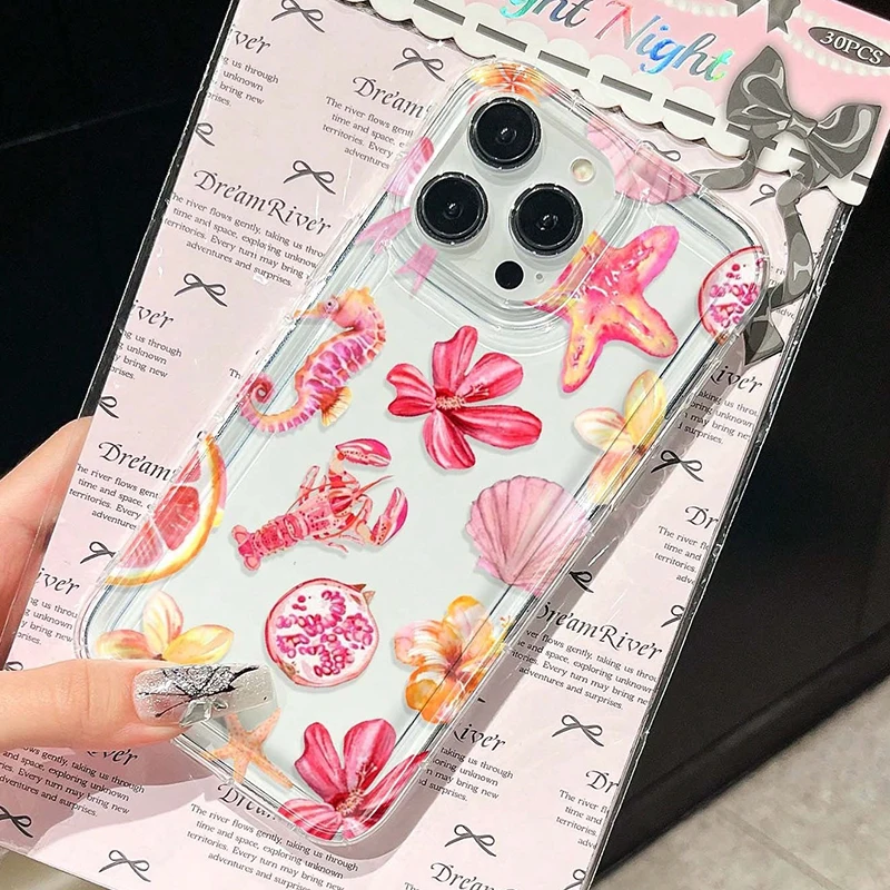 Tropical Flower Starfish and Shell Design Phone Case Cover