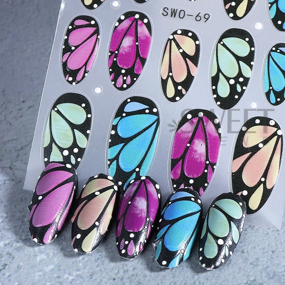 3D Wings Designs Nail Art Stickers Embossed Butterfly Lily Petals Nail Decals DIY Self Adhesive Sliders Manicure Decoration Tips