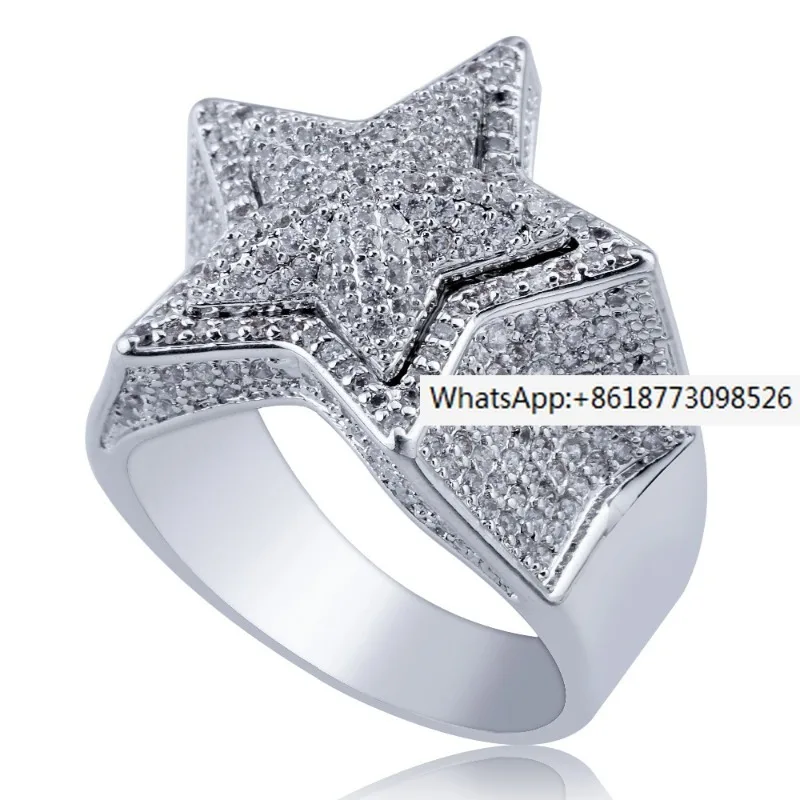 

Hip Hop Five Star Rings Men's Gold Silver Color Iced Out Cubic Zircon Jewelry Ring Gifts