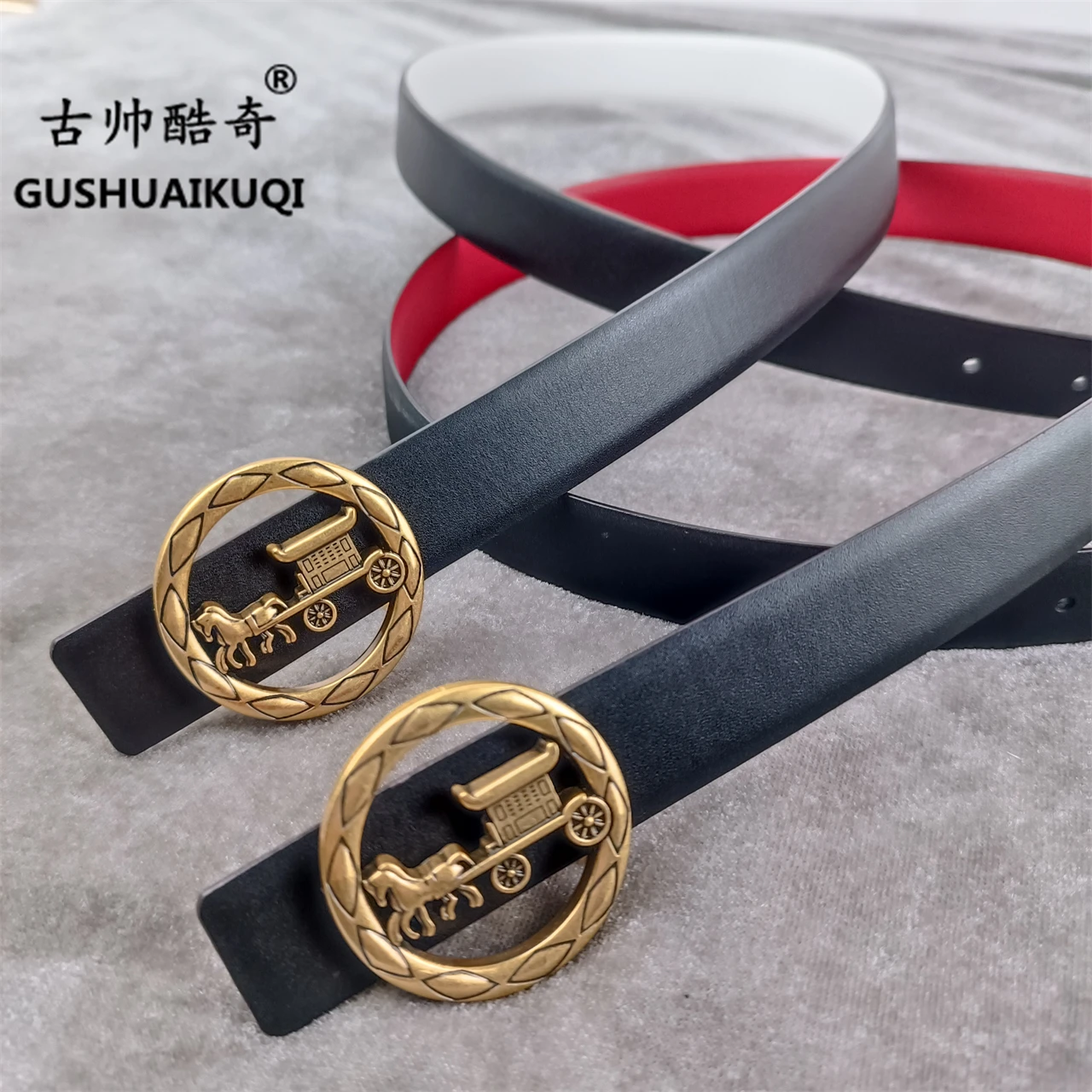 Classic DIY Trend Gushuai Fashion Belt Ladies Belt Men Couple Belt Double Sided Use 2.5cm Thin Belt Free Shipping Wholesale