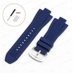 Premium Silicone Strap SoftWatch Band - Elegant Wristband Accessory in 29mmx13mm - 29mm x 13mm (Blue - silver)
