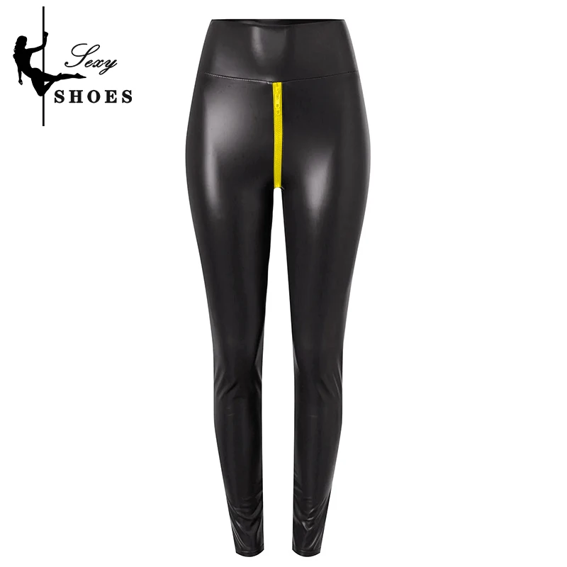 High Stretch Matte Tight Pants Large Size Open Crotch Shorts Pants Women Exotic Bodycon Trousers Wetlook Slim Custom Zipper 2