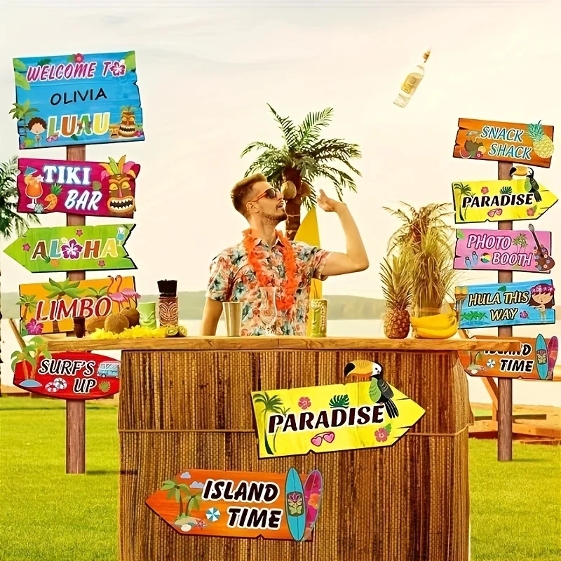 Luau Party Welcome Sign Tropical Hawaiian Summer Themed Decorations Sign Front Door 20 Pieces party decorations