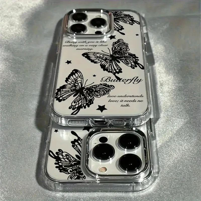 Black Butterfly Lens Frame Clear Phone Cover Case - Elegant Protective s