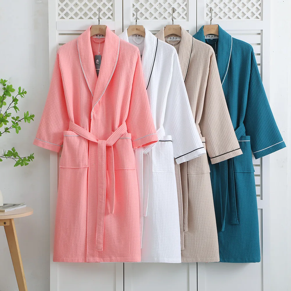 Summer Bathrobe Men Thin 100% Cotton Men's robes Plus Size XL robe long-sleeve Towel Fleece terry Kimono Robe pijamas White