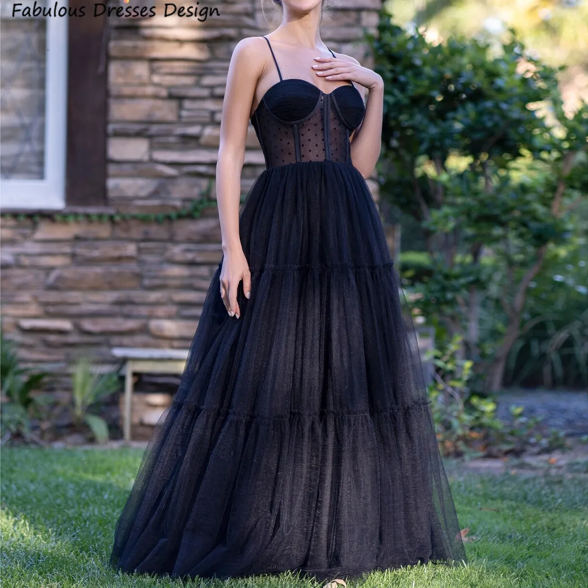 

Женское длинное ТРАПЕЦИЕВИДНОЕ ПЛАТЬЕ, черное Тюлевое Прозрачное платье с открытой спиной и перекрестной талией для гостей свадьбы, платье для выпускного вечера