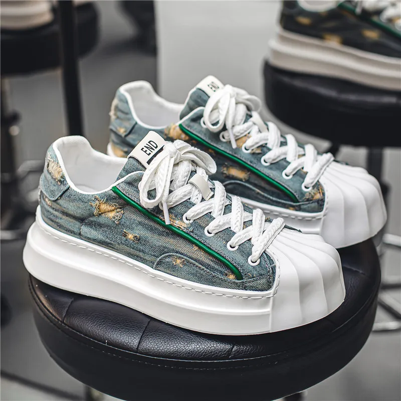 2023NewDesignerPlatformSneakersforMenLaceUpVulcanizedShoes