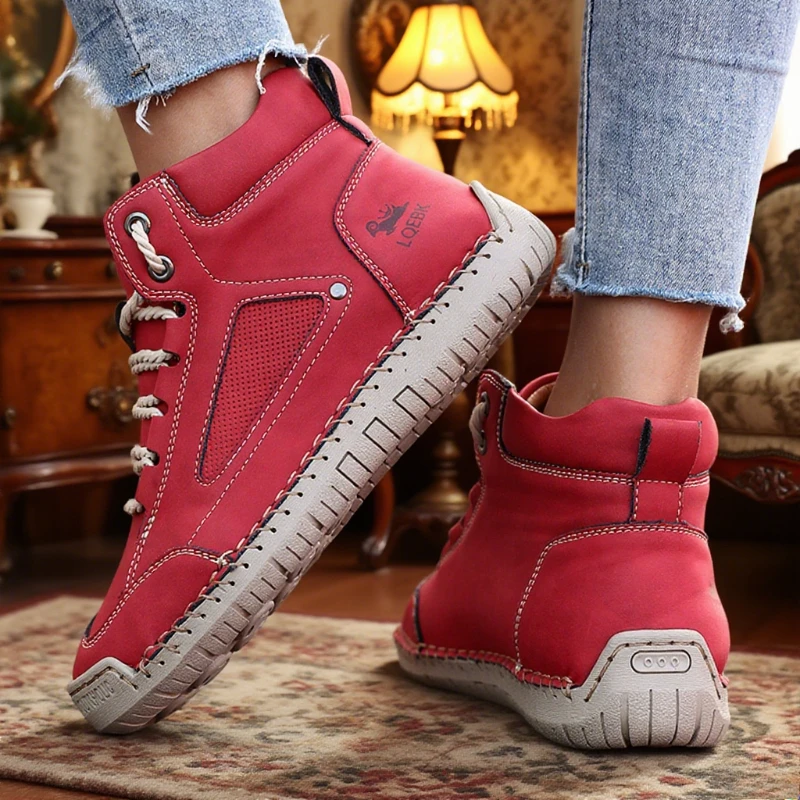 Women's Nude Boots High Top Retro Anti Slip Work Shoes Outdoor Shoes Soft Homme Classic Ankle Non-slip Flats Moccasin Sneakers