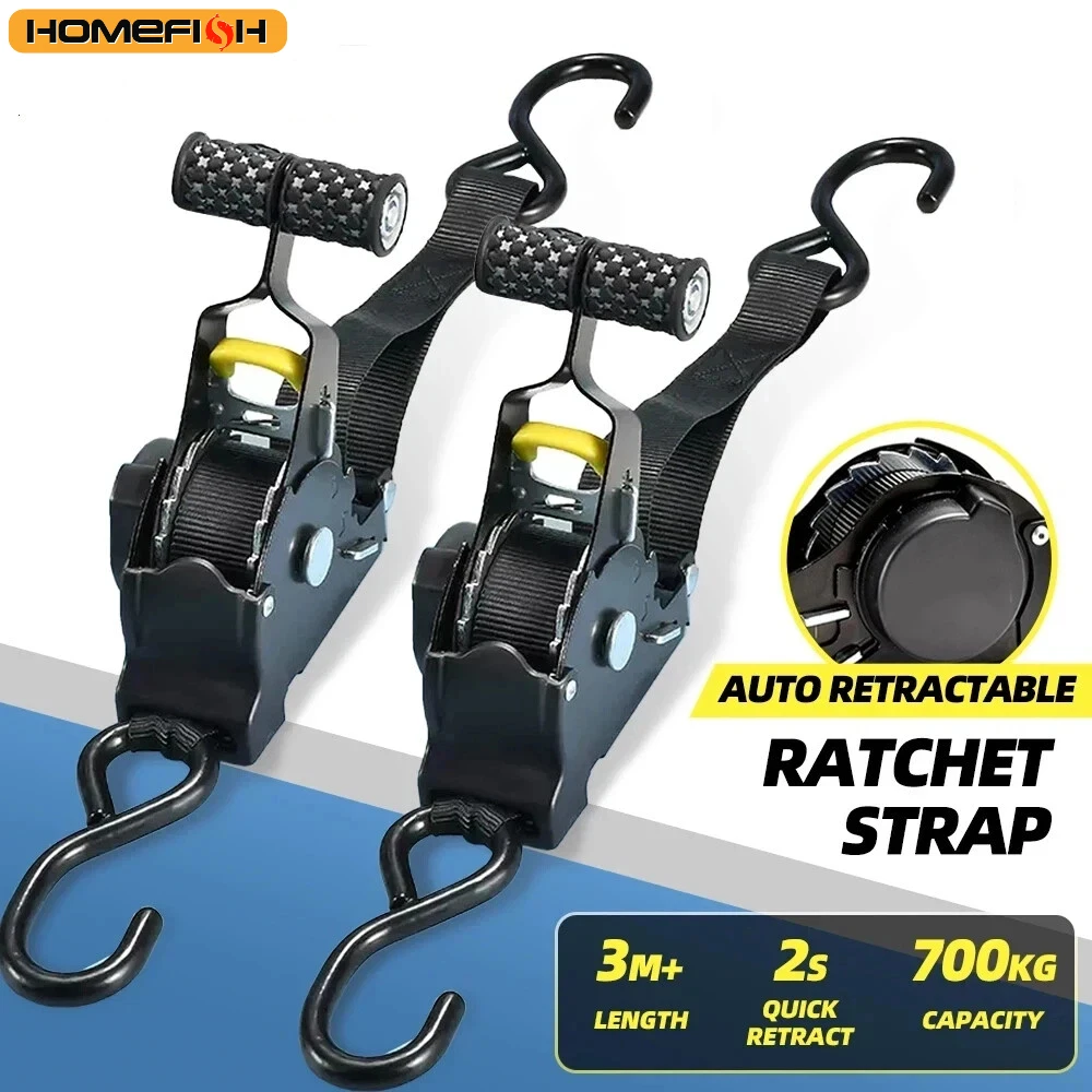 Enhanced Product Title:  
Heavy-Duty Retractable Cargo Straps with Ratchet Tensioner