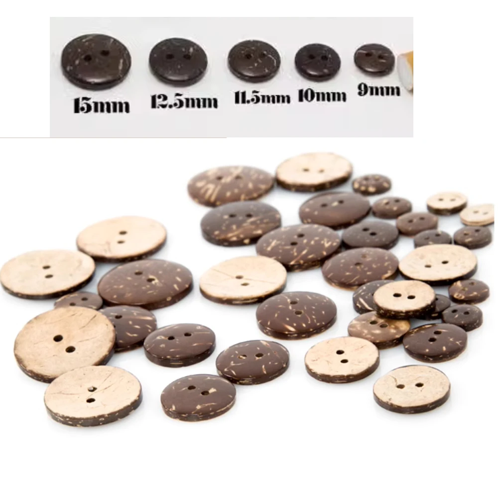 300pcs/lot 2 hole natural coconut buttons round sewing flatback brown colors 9mm/10mm/11.5/12.5mm/15mm free shipping COCO004 4