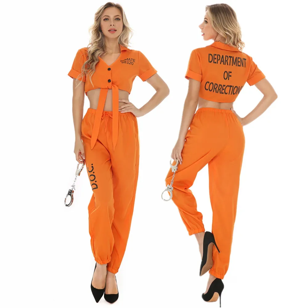 

Sexy Prisoner Costume Orange Jail Jailbird Cosplay for Women Purim Halloween Party Fantasia Dress Up