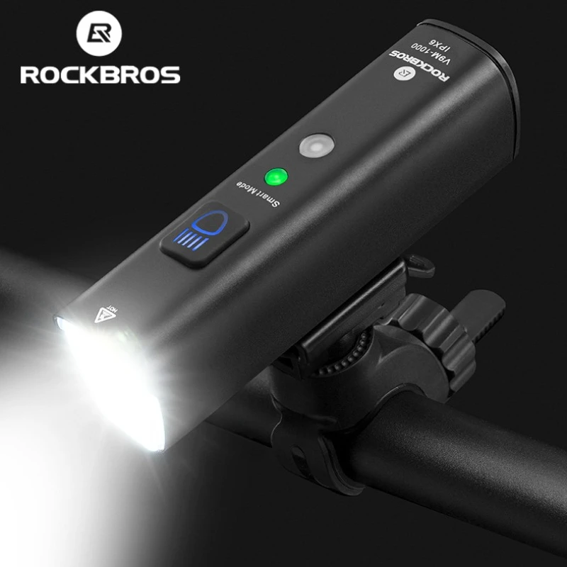 

ROCKBROS 1000Lumen Bike Light Smart Vibration Sensing Lamp 5Modes Bicycle Headlight LED Flashlight Lantern Accessories