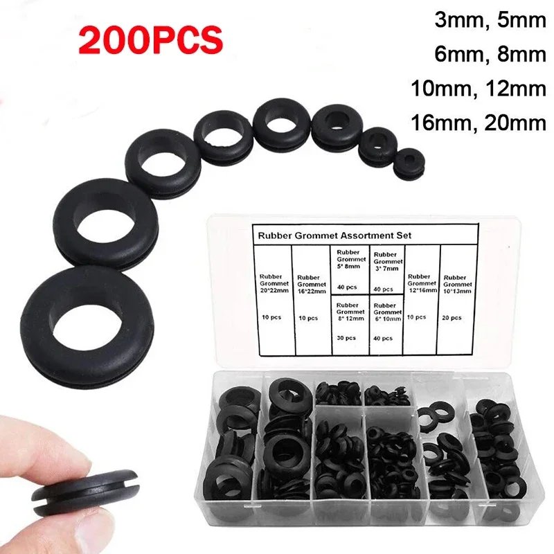 200pcs 3/5/6/8/10/12/16/20mm Rubber Seal Ring Oil Sealing Grommet Gasket for Protect Wire Cable Hole Protection Ring Shim Washer