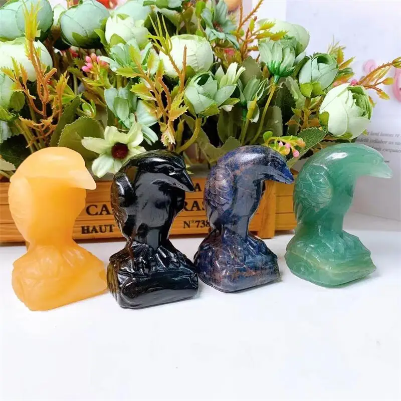 

Natural Crystal Crow Carving Hand Carved Animal Figurine Energy Crafts Fashion Fengshui Home Decoration Gift 1pcs