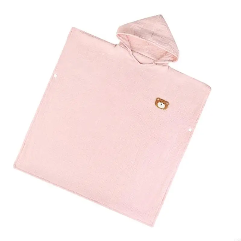 090B Warm Hooded Toddler Poncho Towel 4 Layer Cotton Towel Large for Bath & Sunshade
