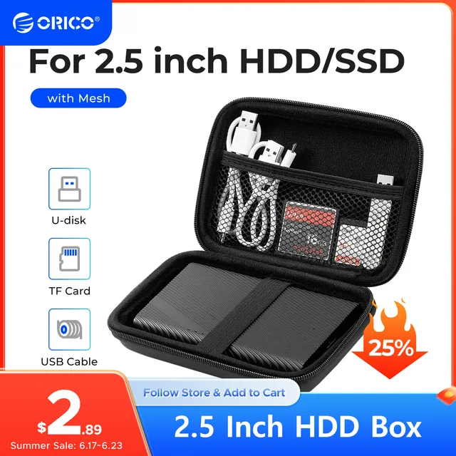 ORICO 외장형 2.5 하드 디스크 케이스, 휴대용 HDD 보호 가방, 2.5 인치 하드 드라이브/이어폰/U 디스크 하드 디스크 드라이브 케이스, 블랙