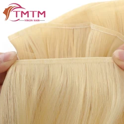 Flat Weft Virgin Human Hair Extensions Sew In European Natural Hair Bundles 50G/Pc Seamless Invisible Handtied Silk Hair Weave