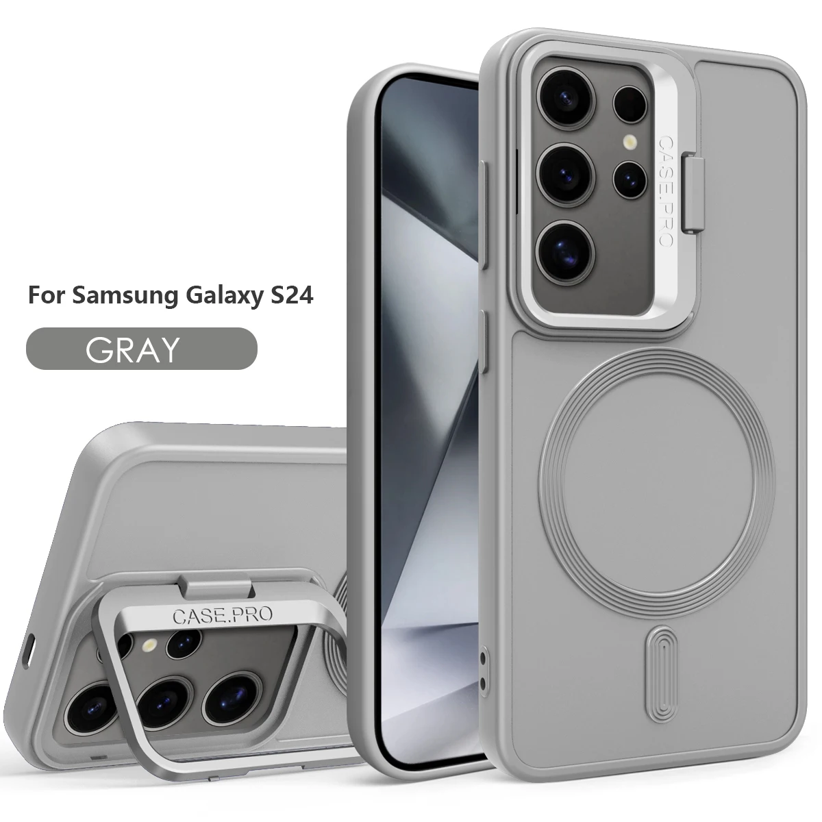 thumbnail image 1 of Luxury Liquid Silicone Lens Metal Stand For Magsafe Magnetic Phone Case For Samsung S24 Ultra S23 Plus Camera Holder Candy Cover, 1 of 5