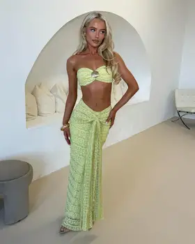 2025 Fashion Lace Off Shoulder Bikini And Skirt Women Swimsuit  Sexy Biquini Lady 3Pcs Set Swimwear Female Beachwear Outfits