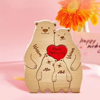Personalized Wooden Family Bear Puzzle Decor 1