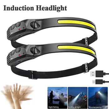 LED 유도 헤드라이트, USB 충전식 헤드 토치, 작업등, 방수 헤드램프, 내장 배터리, 야외 캠프 달리기용