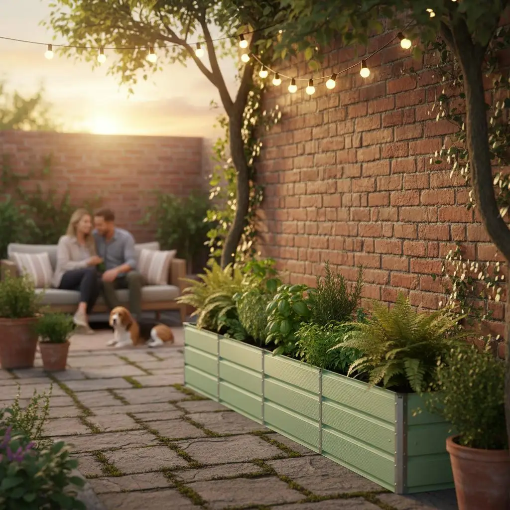 Grüne Stahlpflanzbox 320x40x45 cm für Innen- und Außenbereich, große lange Pflanzbox im Industriedesign für den Garten – Detail 2