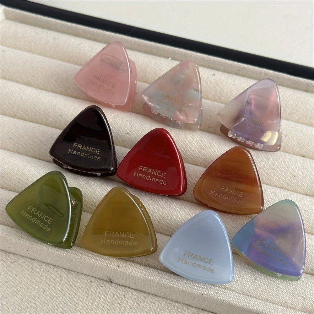 Nuevos mini pasadores de acetato triangulares pequeños y sólidos para mujer, modernos y versátiles, accesorios para el cabello de niñas, adornos para el cabello._voghion.com