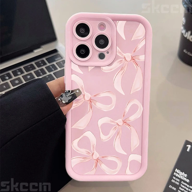 Chic Light Pink Bow Silicone Phone Case - Anti-Drop Soft Cover
