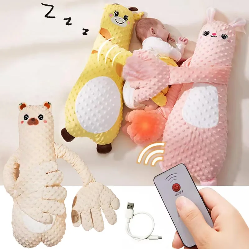 وسادة نوم الطفل مع جهاز تحكم عن بعد مهدئ، وسادة يد كهربائية للأطفال، دمية مهدئة، ربط النخيل للأطفال الصغار