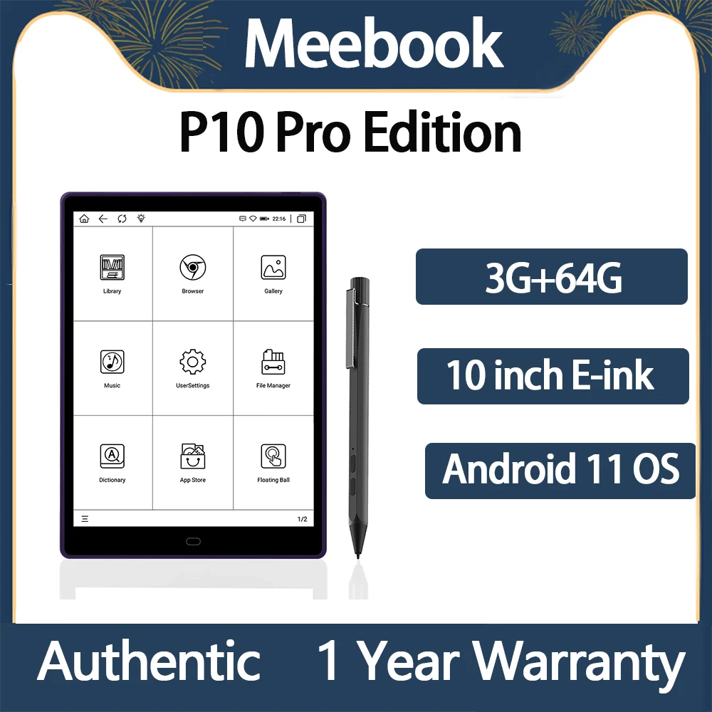

Newest Meebook P10 Pro Edition E-Book Reader 10 Inch E-ink Screen Ereader 3G 64GB Android 11 Support Micro SD and Capactive Pen