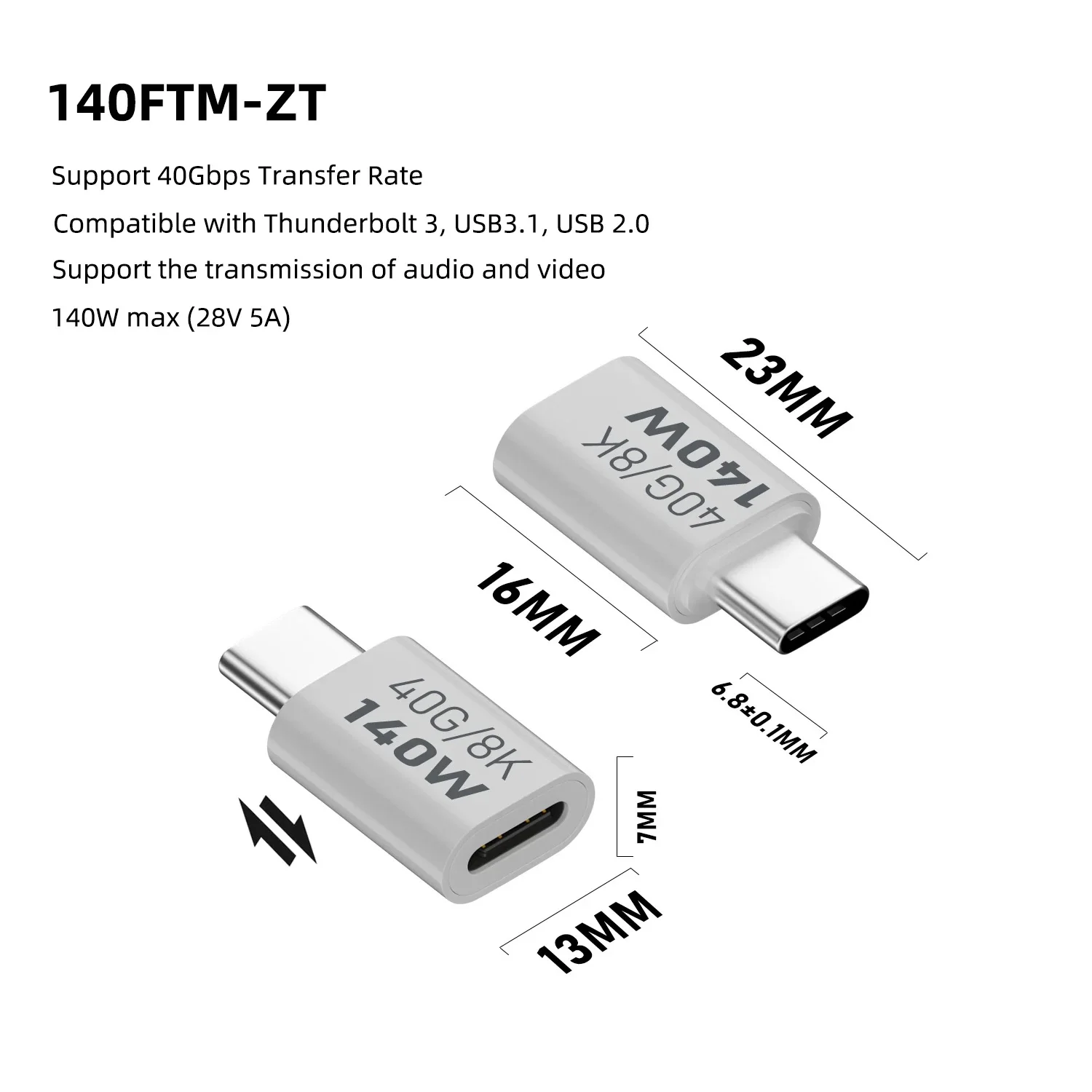 NNBILI PD140W USB4.0 USB C to C Адаптер для быстрой зарядки Конвертер 40 Гбит/с Разъем синхронизации данных 8K При 60 Гц Адаптер типа C для MacBook ﻿