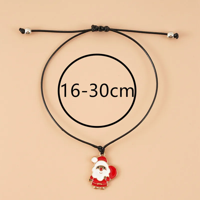 Christmas Theme Braided Rope Bracelet Santa Claus Xmas Tree Alloy Pendant Bracelet Women Kid Gifts Party Jewelry Gifts
