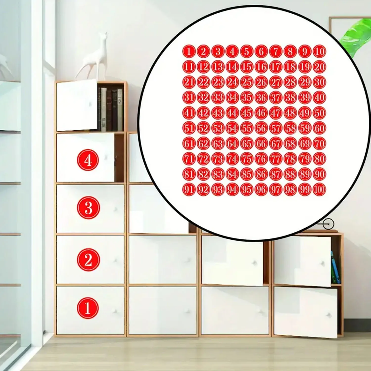 100 Continuous Number Stickers 1-100 Round Red Color Labels 3.15inch Self-Adhesive Vinyl Number Stickers for Office Storage