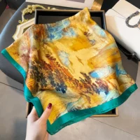 2024 70*70cm Kerchief Popular Print Headcloth Luxury Design Silk Scarves Fashion Sunscreen Muffler Square Shawl Bandanna Foulard 5