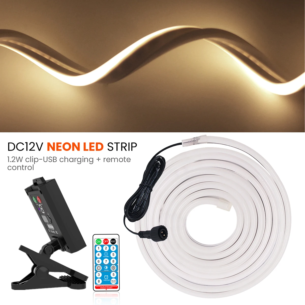 디밍 가능 솔라 2835 LED 네온 스트립 라이트 리모컨 120LEDs/m 웜 화이트 방수 플렉시블 가정용 실외 정원용 고밀도 라인형