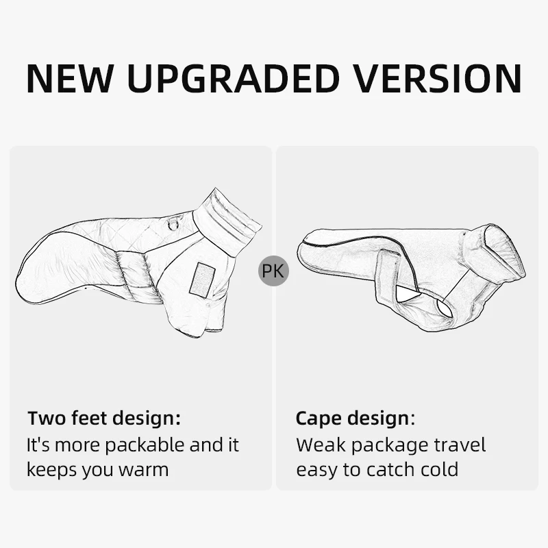 Winter Dog Clothes Two Trouser Legs Puffer Coats for Medium Large Dog Waterproof Adjustable Thicken Warm Dogs Cotton Coat
