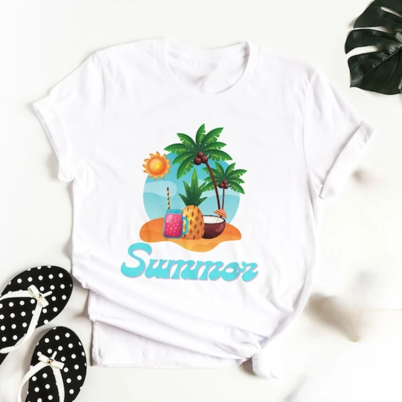 

Футболка женская/мужская с тропическим принтом, Пляжная Модная рубашка для отпуска с коротким рукавом, для отдыха на открытом воздухе, лето