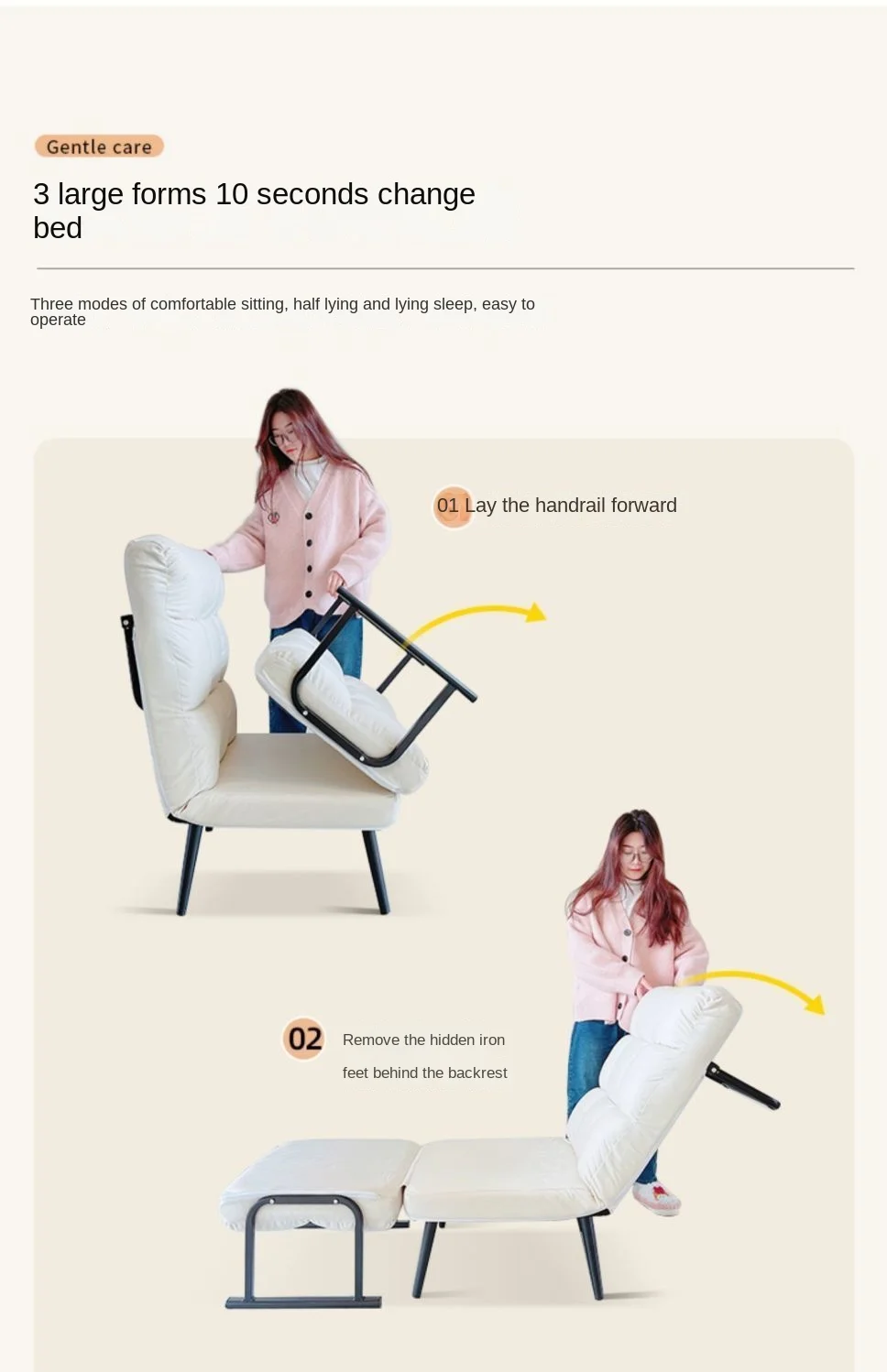 Description Picture 3 of itemWarming Folding Lounge Chair Office Nap Bed Dual-use Reclining And Sitting Portable Backrest Sofa Chair For Home Use Hot Sale