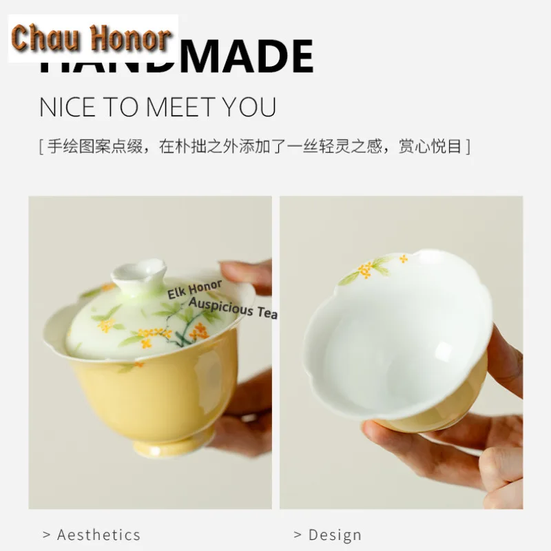 Hand-drawn Osmanthus Flowers Tea Set Complete Set Handmade Tea Ceremony Set Teapot And Tea Cup Set Teaset Accessories Ornaments