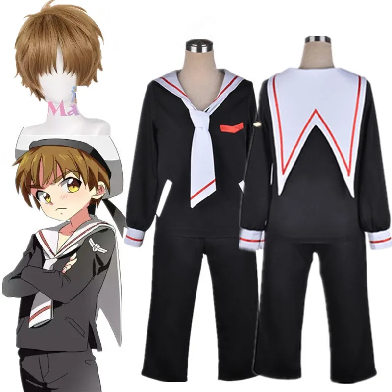 

Cardcaptor Sakura Syaoran Li School Uniform Navy sailor Uniform Cosplay Costume hat top pants suit outfit halloween costume
