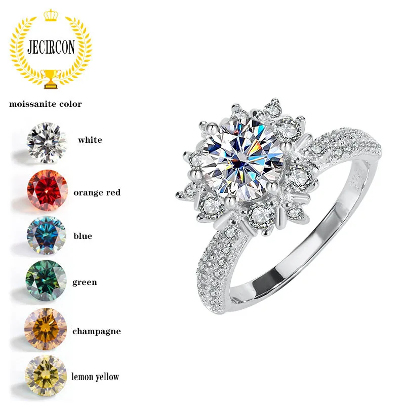 Jecircon Anello In Moissanite In Argento Sterling 925 Per Le Donne Bouquet Di Fiori Di Neve 1 Carato Colorato Diamante Fede Nuziale Gioielli Regalo