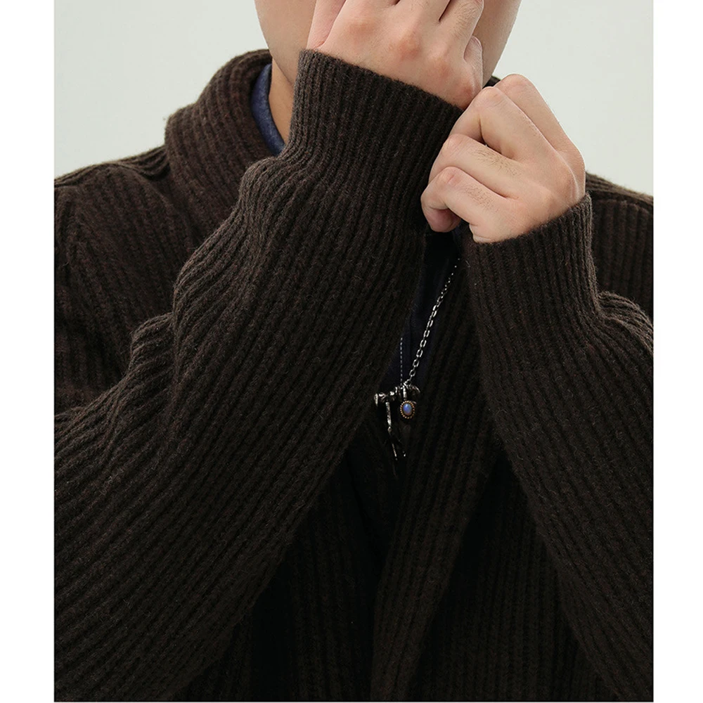 Wool Sweater Jacket Men Shawl Collar Cardigan Vintage Knitted Sweatercoat Amekaji Classic British Thick Thermal Winter Coat