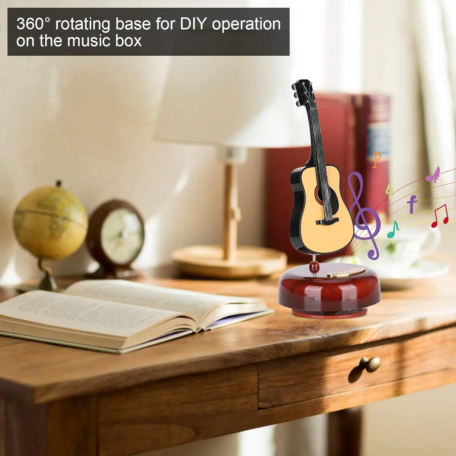 Creative Music Box Violin Guitar With Rotating Musical Base Classical Music Box Mini Replica Instrument Crafts Great Gift
