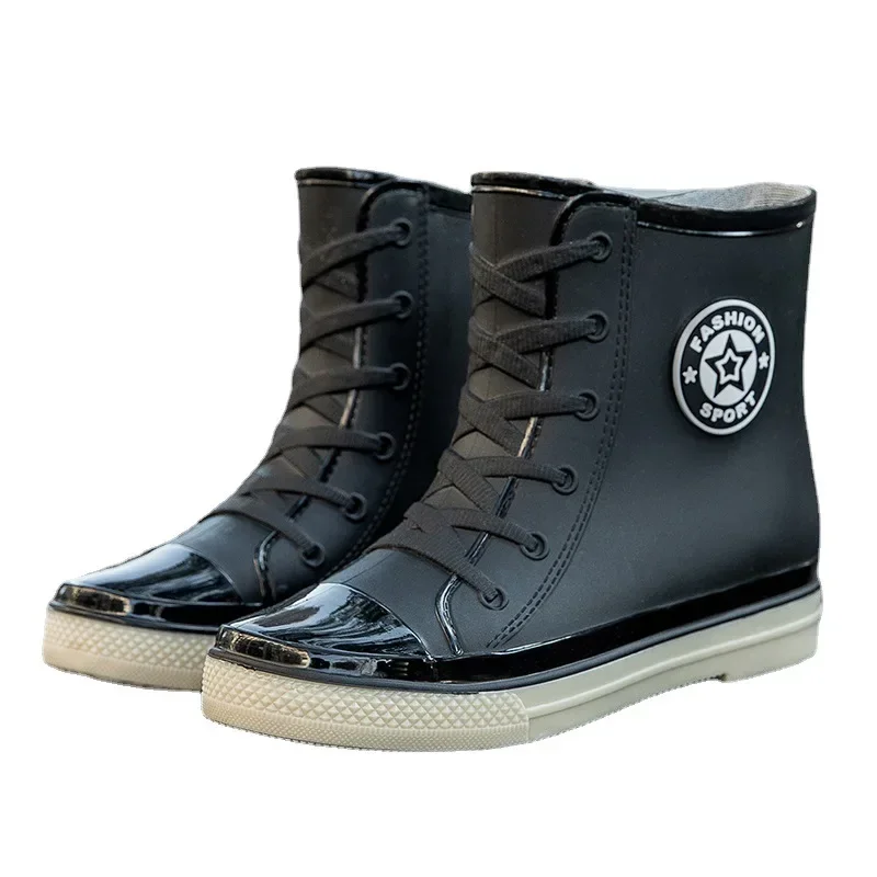 Waterproof Shoes Women's Rain Shoes Short Sleeve Student Korean Edition Plush Cotton Warm and Anti slip Rain Shoes Plastic