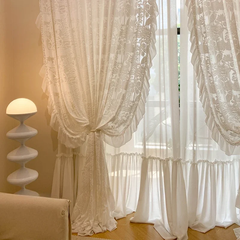 Princess Romantic White Tulle French Embossed Flamingo Sheer Curtains for Living Room Bedroom Dining Blackout Luxury Window 3