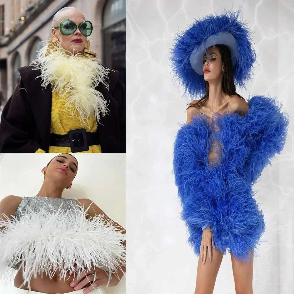 Ostrich Feather Boa Trim Feather Crafts Plume Scarf 6Ply 1/1.3/2/3Meter Wedding Party Dress Shawl Carnival Clothing Decoration