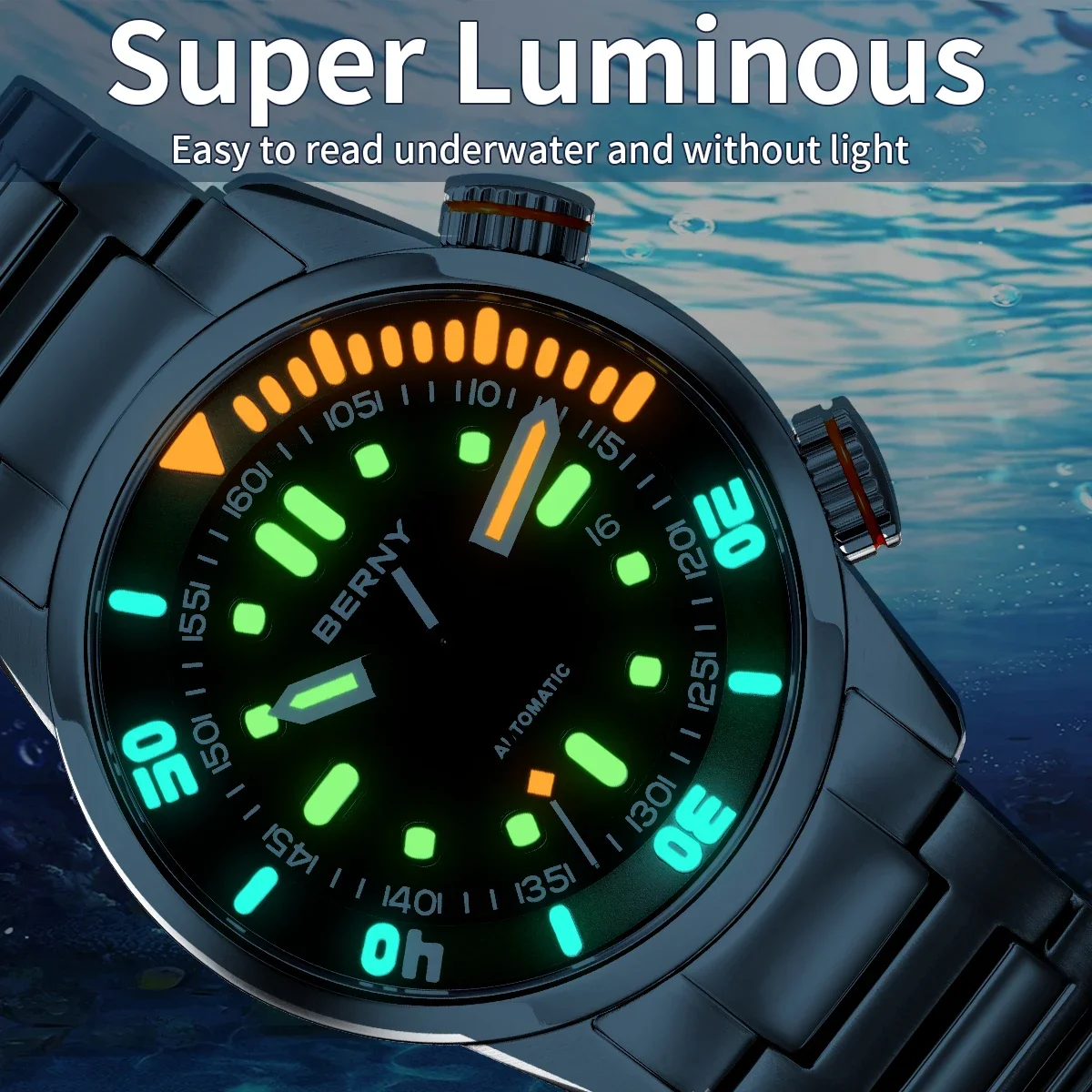 BERNY 20Bar Diver Automatic Watch For Men Miyota 8215 Super Luminous Sapphire Swim Sport Mechanical Self Winding Men Wristwatch