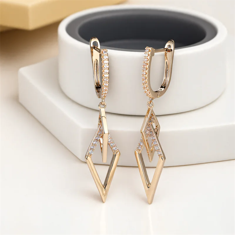 White Zircon Stone Hoop Earrings Luxury Female Vintage Gold Color Pendant Earring Wedding Jewelry For Women