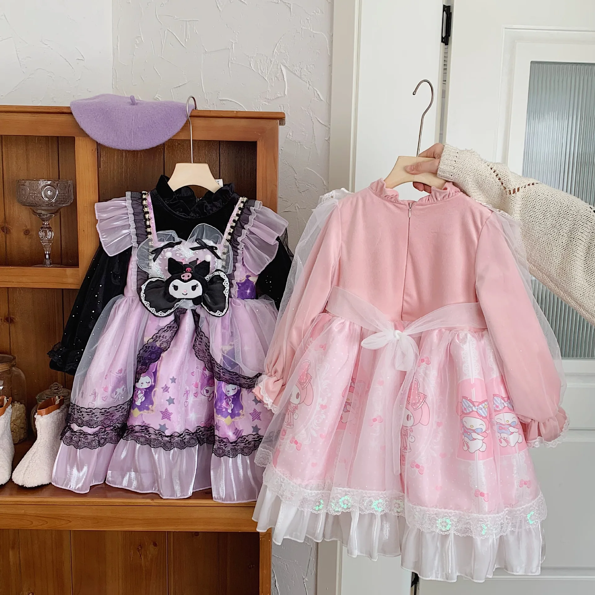 

2024 платье принцессы Sanrio с японским мультяшным кавайным Kuromi Mymelody церемониальное Платье милое детское Кружевное Платье Аниме подарок для девочки
