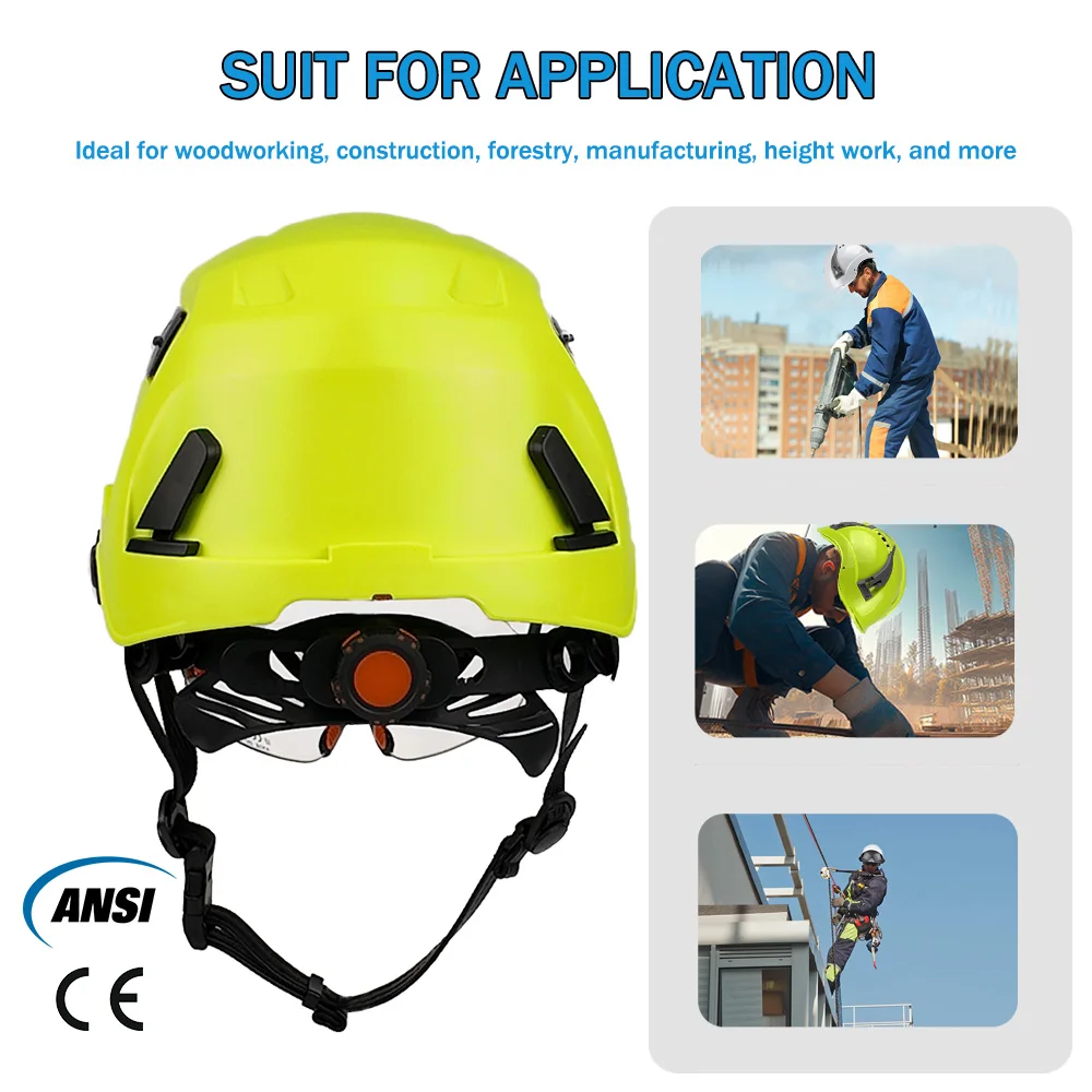 CE Safety Helmet Double Goggles Sliding Vented ABS Hard Hat Construction Site Work Cap for Industrial Engineering Protective - 4